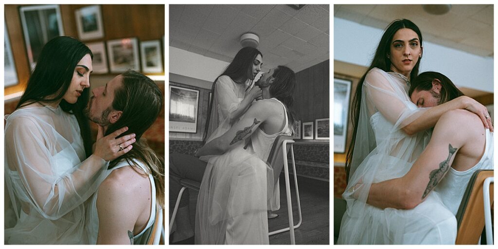 unique engagement photos in seventies basement
