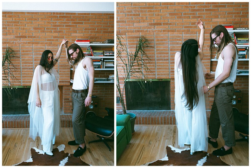 dancing around in the living room  couple